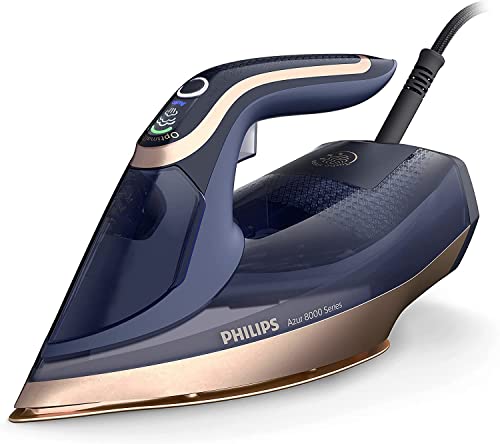 Philips Azur Serie 8000 Ferro A Vapore 85 g/min Di Vapore Continuo, 260 g Di Colpo Di Vapore Turbo, 3000 W, Tecnologia OptimalTEMP, Piastra SteamGlide Elite, Blu Scuro ()