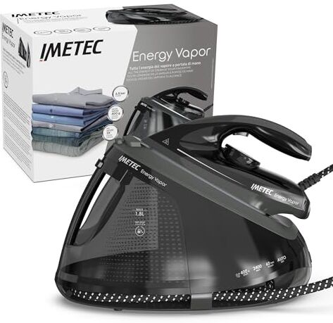 Imetec Energy Vapor, Ferro da Stiro con Generatore di Vapore, 6.5 BAR Pump, Colpo Vapore 400 g, 2400 W, Piastra Fluid Ceramic, Bloccaferro, Autospegnimento, Dispositivo di Pulizia, Tecnologia ECO