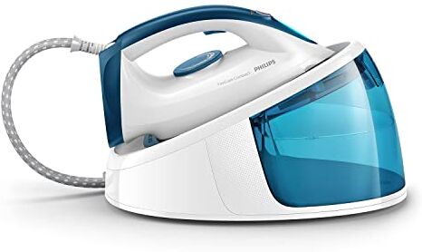 Philips FastCare Compact Generatore di Vapore ProVelocity, 2400 W, Pressione 5.2 Bar, Piastra in Ceramica, Serbatoio 1.5 L, Colpo Vapore 300 g, Bianco/Blu ()