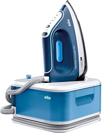 Braun CareStyle Compact Pro Ferro da Stiro a Vapore, Tecnologia FreeGlide 3D,iCareMode, Modalità Eco e Turbo,Stiratura Verticale, Antigocciolamento, Serbatoio 1.5L,6 ,5bar/430g/min, 2400W, IS2565 Blu