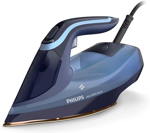 Philips Azur Serie 8000 Ferro A Vapore 55 g/min Di Vapore Continuo, 240 g Di Colpo Di Vapore, 3000 W, Tecnologia OptimalTEMP, SteamGlide Elite, Azzurro ()