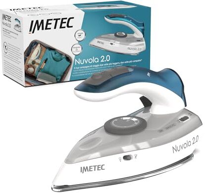 Imetec Nuvola 2.0 Ferro da Stiro da Viaggio a Vapore Piastra in Acciaio Inox 1000 Watt Compatto e leggero Manico pieghevole Custodia da Viaggio Doppio Voltaggio Colpo vapore 80 g