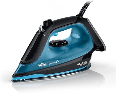 Braun TexStyle 5 SI5256BL, Ferro da Stiro con Piastra FreeGlide 3D SuperCeramic, Punta di Precisione, Manico Aperto Ergonomico, Ricarica 300ml, Sistema Antigoccia, Colpo Vapore 210 g/min, 2600W, Blu