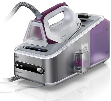 Braun CareStyle 7 IS7144WH, Ferro da Stiro con Caldaia, Carica Continua Serbatoio 2L Removibile, SuperVapore 450g/min, Sistema Fastclean, Sistema Blocco Ferro, Bianco/Viola