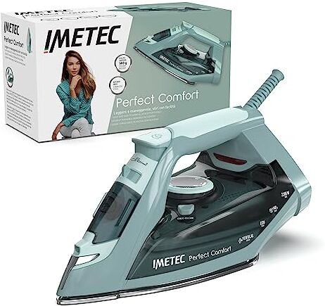 Imetec Perfect Comfort Ferro da stiro a vapore – Leggero – Maneggevole Protezione anticalcare Colpo vapore 140 g Piastra acciaio inox 2200 W Impugnatura ergonomica Risparmio energetico