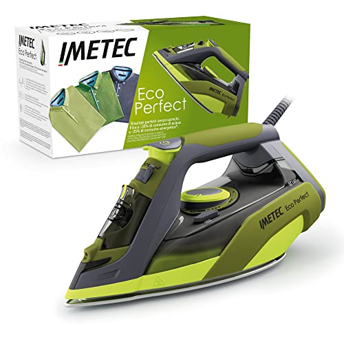 Imetec Eco Perfect Ferro da Stiro a Vapore Risultati Ottimi con -35% Consumo di Acqua e -25% Consumo Energetico Piastra con Rivestimento Pro Ceramic Tripla Protezione Anticalcare, 2400 W