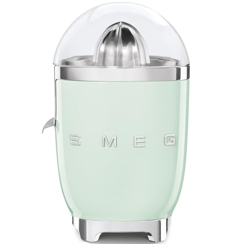 SMEG , Spremiagrumi Elettrico , Spremitura a Pressione Manuale, Beccuccio Antigoccia e Cono Universale, Base Antiscivolo, Avvolgicavo Integrato, 70W, Verde Pastello