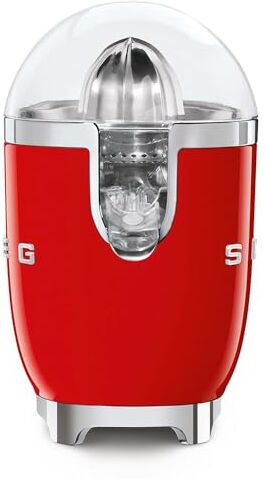 SMEG , Spremiagrumi Elettrico , Spremitura a Pressione Manuale, Beccuccio Antigoccia e Cono Universale, Base Antiscivolo, Avvolgicavo Integrato, 70W, Rosso