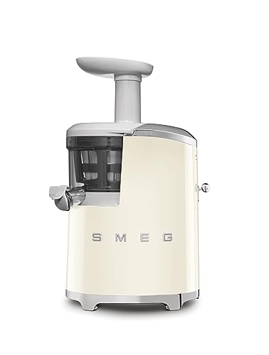 SMEG , Estrattore di Succo , Tecnologia Slow Squeezing, Cestello Rotante, Tappo Salvagoccia e Regolazione Densità Succo, Caraffa Succo da 1L e Contenitore Raccoglipolpa da 1,6L, 150W, Panna