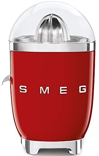 SMEG , Spremiagrumi Elettrico CJF01RDEU, Spremitura a Pressione Manuale, Beccuccio Antigoccia e Cono Universale, Base Antiscivolo, Avvolgicavo Integrato, 70W, Rosso