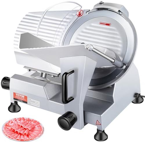 VEVOR Affettatrice Commerciale, Affettatrice Elettrica Gastronomia 240 W, Affettatrice Elettrica per Alimenti con Lama in Acciaio al Carbonio da 10 Pollici, Affettatrice 350-400 Giri/min, Spessore