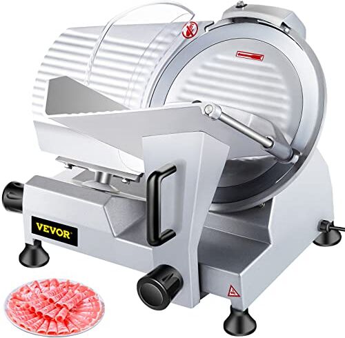 VEVOR Affettatrice elettrica commerciale 240 W Affettatrice per prosciutto lama 250 mm 350-400 giri/min Affettatrice Salumi in acciaio inossidabile e alluminio per tagliare a fette Carne Formaggio