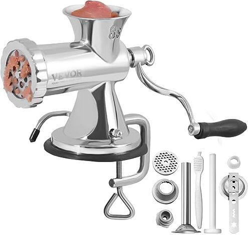 VEVOR Tritacarne Manuale in Acciaio Inossidabile da Tavolo 2 Modi di Fissaggio Ventosa Morsetto per Preparazione di Salsicce Polpette Salumi, Tritacarne Manuale in Acciaio Inox da Tavolo Calibro #8