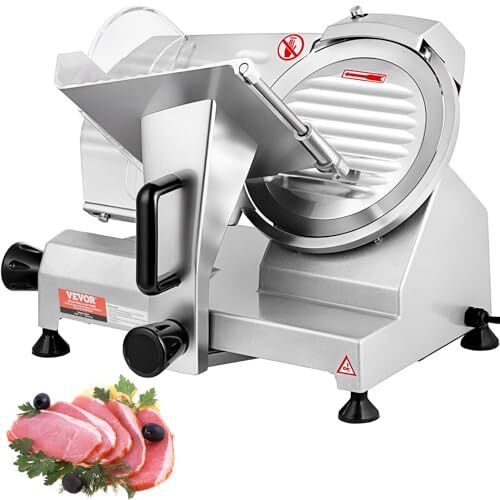 VEVOR Affettatrice Professionale, Affettatrice Elettrica Gastronomia 200W, Affettatrice 350-400 Giri/min con Lama in Acciaio al Carbonio da 8", Affettatrice Elettrica a Spessore Regolabile da 0 a