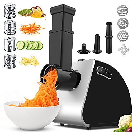 COOCHEER Tritacarne Elettrico Professionale, 5 in 1 Tritacarne Multifunzione Tritacarne per Carne con 3 Piastre di Macinazione, Affetta Verdure, Attacco per Salsiccia e Kubbe e biscotti, 2000W, Acciaio Inox