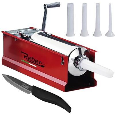 Reber Insaccatrice Manuale per Salsicce 5L/5KGS Orizzontale con 2 Velocità Uso Domestico e Professionale Struttura Robusta Acciaio INOX Spelucchino cm. 7,5 e 4 Imbuti Inclusi Reber Insaccatrice Manuale per Salsicce 5L/5KGS Orizzontale con 2 Velocità Uso Domestico e Professionale Struttura Robusta Acciaio INOX Spelucchino cm. 7,5 e 4 Imbuti Inclusi
