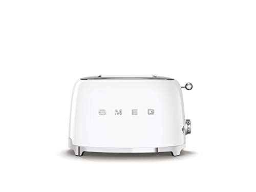 SMEG , Tostapane 2x2 , 2 Scomparti da 36mm, 6 Livelli di Doratura, Funzione Riscaldamento, Scongelamento e Bagel, Espulsione Automatica del Pane, Cassetto Raccoglibriciole, 950W, Bianco