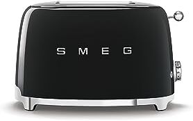 SMEG , Tostapane 2x2 , 2 Scomparti da 36mm, 6 Livelli di Doratura, Funzione Riscaldamento, Scongelamento e Bagel, Espulsione Automatica del Pane, Cassetto Raccoglibriciole, 950W, Nero