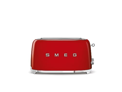 SMEG , Tostapane 2x4 , 2 Scomparti per 4 fette, 6 Livelli di Doratura, Funzione Riscaldamento, Scongelamento e Bagel, Espulsione Automatica del Pane, Cassetto Raccoglibriciole, 1500W, Rosso