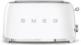 SMEG , Tostapane 2x4 , 2 Scomparti per 4 fette, 6 Livelli di Doratura, Funzione Riscaldamento, Scongelamento e Bagel, Espulsione Automatica del Pane, Cassetto Raccoglibriciole, 1500W, Bianco