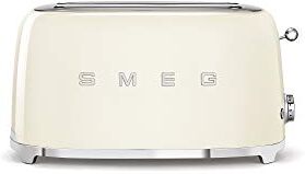 SMEG , Tostapane 2x4 , 2 Scomparti per 4 fette, 6 Livelli di Doratura, Funzione Riscaldamento, Scongelamento e Bagel, Espulsione Automatica del Pane, Cassetto Raccoglibriciole, 1500W, Panna