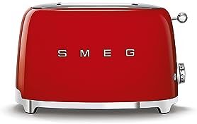 SMEG , Tostapane 2x2 , 2 Scomparti da 36mm, 6 Livelli di Doratura, Funzione Riscaldamento, Scongelamento e Bagel, Espulsione Automatica del Pane, Cassetto Raccoglibriciole, 950W, Rosso