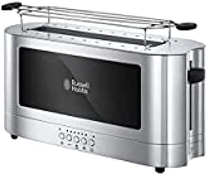 Russell Hobbs Tostapane, 2 Fette, 1400 W, Tostatura regolabile, Griglia Integrata Scaldapanini, Scaldabrioche, Scongelamento, Raccoglibriociole, Funzione Lift & Look, Elegance Toaster 2SL,