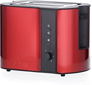 Severin Tostapane Automatico Con Griglia Scaldapanini Integrata, Anche Per Fette Spesse, Per Tostare, Scongelare E Riscaldare, 800 W, Rosso Metallizzato / Nero, AT 2217