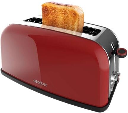 Cecotec Tostapane verticale Toastin' time 850 Red Long Lite, Potenza 850W, Capacità per 2 fette, Fessura larga, Acciaio inoss, Funzioni preconfigurate, Controllo tostatura personalizzabile