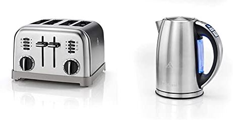 CUISINART Tostapane 4 fette  CPT180E, Acciaio inox, Funzione Bagel & CPK17E Bollitore elettrico, Acciaio inox, display LCD e temperature regolabili da 85°C a 100°C, capacità 1.7 litri