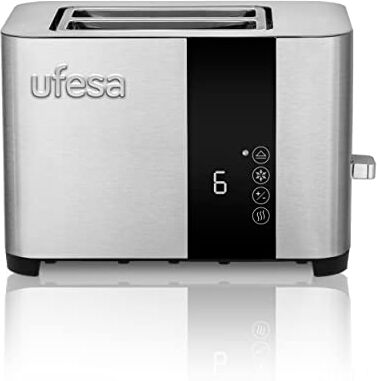 Ufesa Duo Delux, Tostapane Acciaio Inox, Schermo Digitale LCD, 850 W, 2 Fette, Bocca Ampia, 7 Livelli di tostatura