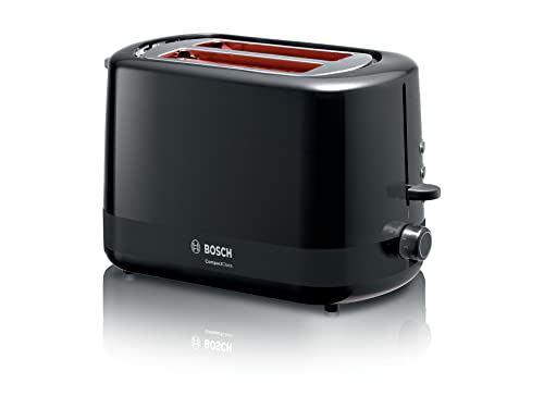 Bosch CompactClass  Tostapane compatto, con funzione di scongelamento, perfetto per 2 fette di toast, funzione sollevamento, 800 W, colore: Nero