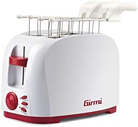 Girmi TP11 Tostapane Elettrico, 800W, Pinze INOX, 6 Livelli di cottura, Bianco/Rosso