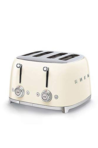 SMEG , Tostapane 4x4 , 4 Scomparti da 36mm, 6 Livelli di Doratura, Funzione Riscaldamento, Scongelamento e Bagel, Espulsione Automatica del Pane, 2 Cassetti Raccoglibriciole, 2000W, Panna