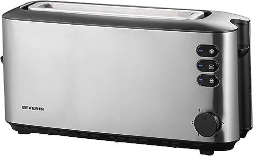 Severin Tostapane automatico con potenza 1000W, Tostapane elettrico per toast termoisolante, Tostapane in acciaio inossidabile con sensore di temperatura, Nero/argento