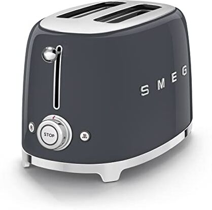 SMEG , Tostapane 2x2 , 2 Scomparti da 36mm, 6 Livelli di Doratura, Funzione Riscaldamento, Scongelamento e Bagel, Espulsione Automatica del Pane, Cassetto Raccoglibriciole, 950W, Grigio