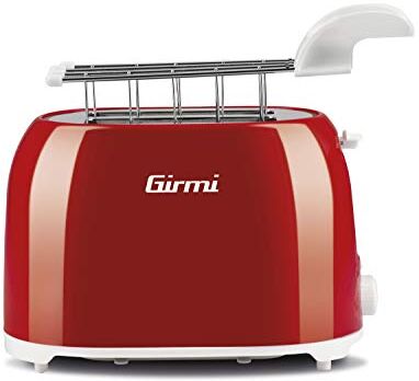 Girmi TP10 Tostapane, 750 W, Pinze Inox, 7 livelli cottura, Raccogli bricciole, Spegnimento automatico, Rosso