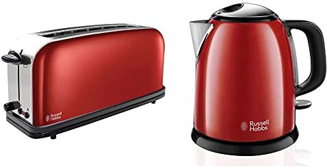 Russell Hobbs 21391-56 Colours Flame Red Tostapane In Acciaio Inox & 24992-70 Bollitore, 2400 W, 3 Cups