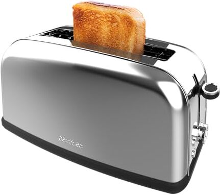 Cecotec Tostapane Verticale 1 Fessura Lunga Toastin' time 850 Inox Long Lite. 850 W, 2 Fette di Pane, Fessura Larga 3,8 cm, Supporto per Panini e Vassoio Raccogli Briciole, Acciaio Inossidabile