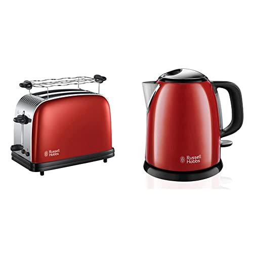 Russell Hobbs Classic Tostapane, 1100 W, Acciaio Inossidabile, 2 Scomparti, Rosso & Hobbs Bollitore Colours Plus Mini 24992-70, Capacità 1L, 2400 Watt