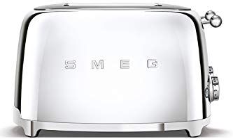 SMEG , Tostapane 4x4 , 4 Scomparti da 36mm, 6 Livelli di Doratura, Funzione Riscaldamento, Scongelamento e Bagel, Espulsione Automatica del Pane, 2 Cassetti Raccoglibriciole, 2000W, Acciaio