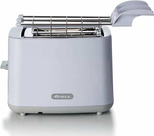 Ariete Tostapane Breakfast , Tostiera con 7 Livelli di Doratura, Espulsione Automatica, Vassoio Raccoglibriciole Estraibile, Pulsante Stop, Pinze in Acciaio Inox Incluse, 760W, Bianco