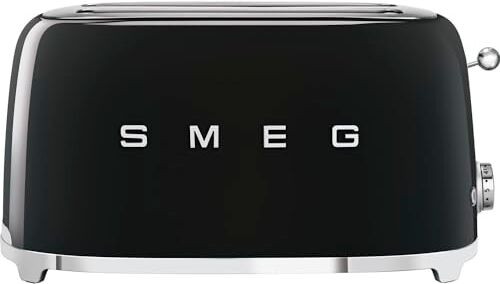 SMEG , Tostapane 2x4 , 2 Scomparti da 36mm, 6 Livelli di Doratura, Funzione Riscaldamento, Scongelamento e Bagel, Espulsione Automatica del Pane, Cassetto Raccoglibriciole, 1500W, Nero