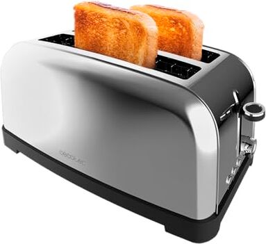 Cecotec Tostapane Verticale 2 Slot Lunghe Toastin' time 1500 Inox Lite. 1500 W, 4 fette di pane, fessura larga 3,8 cm, supporto per panini e vassoio raccogli briciole, acciaio inossidabile