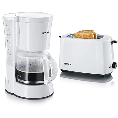 Severin KA 4478 Macchina per caffè Americano, 10 Cups, Acciaio Inossidabile, Bianco & AT 2286 Tostapane Automatico per panini croccanti e Toast Perfettamente Dorati, 700 W, Plastica, Bianco/Nero