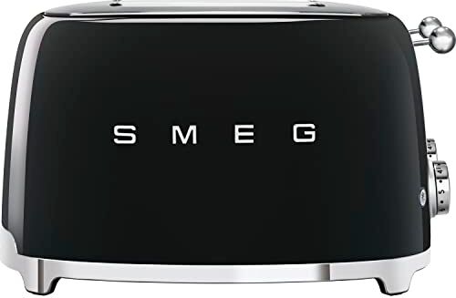 SMEG , Tostapane 4x4 , 4 Scomparti per 4 fette, 6 Livelli di Doratura, Funzione Riscaldamento, Scongelamento e Bagel, Espulsione Automatica del Pane, 2 Cassetti Raccoglibriciole, 2000W, Nero