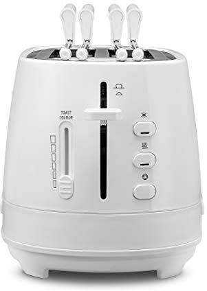 DeLonghi Tostapane con Pinze, Controllo Progressivo del Grado di Tostatura, Indicatori Luminosi, Cassetto Raccoglibriciole, Piedini Antiscivolo, Potenza 550 Watt, Plastica, Bianco