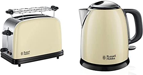 Russell Hobbs Classic Tostapane, 1100 W, Acciaio Inossidabile, 2 Scomparti, Crema & Hobbs Bollitore Colours Plus Mini 24994-70, Capacità 1L, 2400 Watt