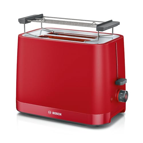 Bosch MyMoment Tostapane Compatto, 2 Fette, per Riscaldare e Scongelare, con Griglia Scaldapane, Sistema di Sollevamento High Lift, Vassoio Raccoglibriciole e Spegnimento Automatico, Rosso