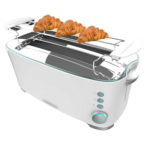 Cecotec Toast&Taste Extra Double W, 1350 W di potenza, doppia scanalatura lunga per 2 toast, spegnimento e pop-up automatico, in acciaio inox, raccogli briciole